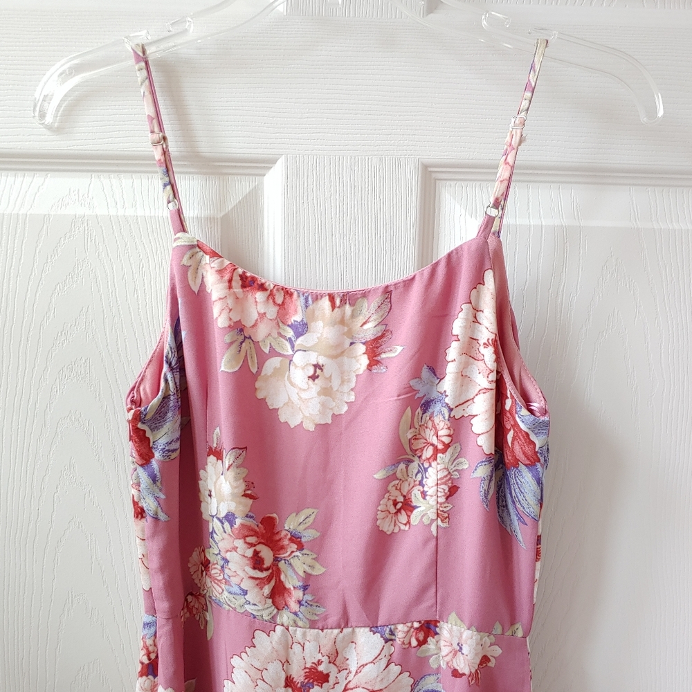 Paper Crane Floral Print Sleeveless A-Line Ruffle Mini Dress Pink Small - Picture 4 of 8